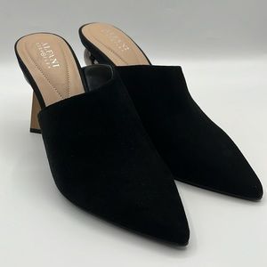 ALFANI Womens Black Cushioned Metallic Junnee Pointed Toe Slip on Leather Heel